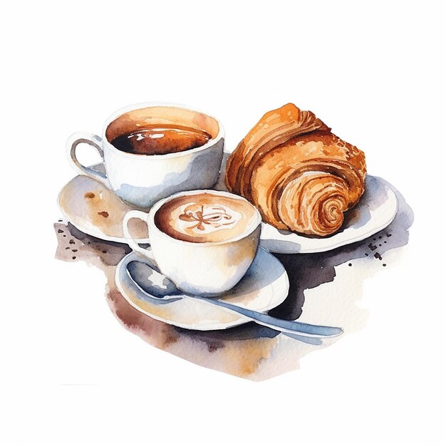 Un desayuno saludable un delicioso croissant con té