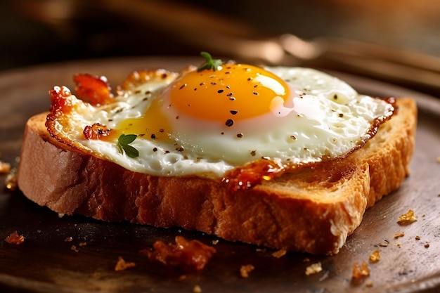 Desayuno satisfactorio y nutritivo Huevo frito en tostadas AI