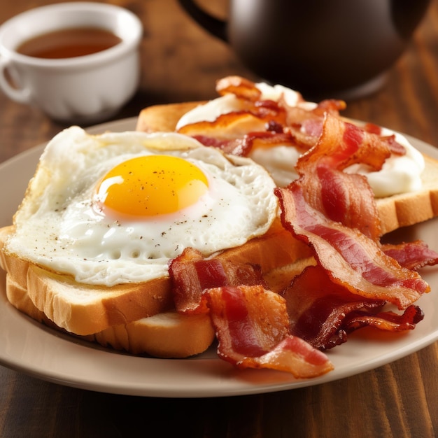 Desayuno de tocino y huevos.