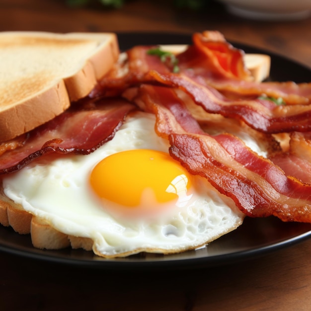 Desayuno de tocino y huevos.