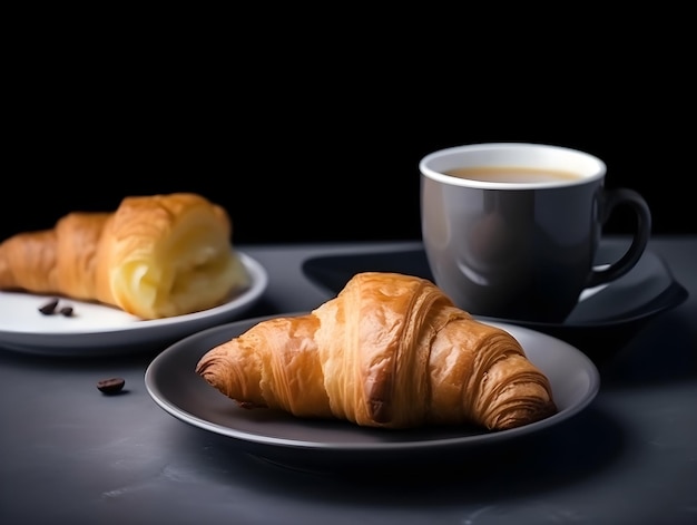 Desayuno tradicional con croissant y café IA Generativa