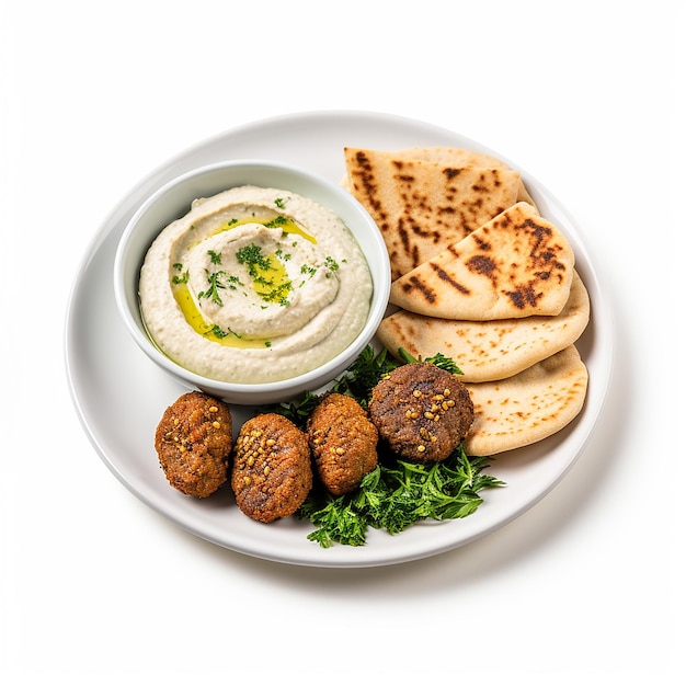 Foto desayuno tradicional egipcio con salsa de habas y falafel