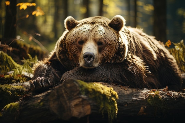 Descansando en el bosque hay un oso pardo IA generativa