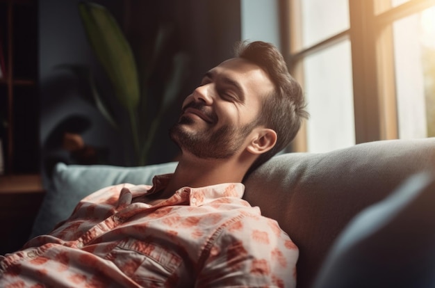 Foto descansando en casa en el sofá relajándose y sin hacer nada concepto