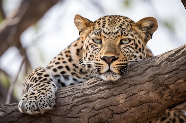 Descansando leopardo en un árbol