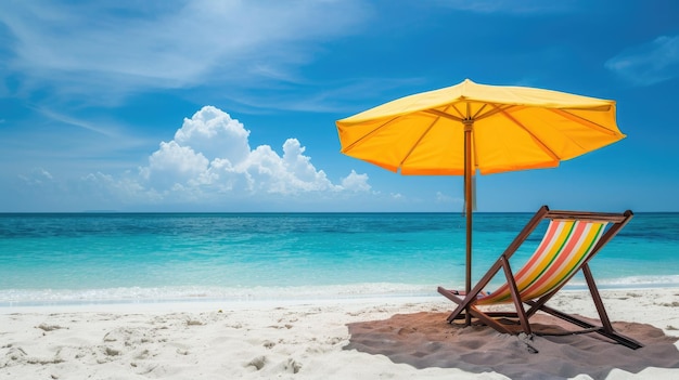 Descansar en una playa de arena con una silla de terraza bajo una sombrilla tranquilidad costera