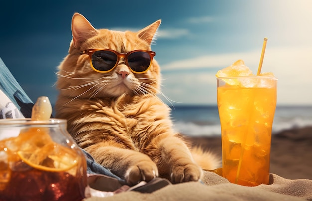 descanso de gato na praia verão