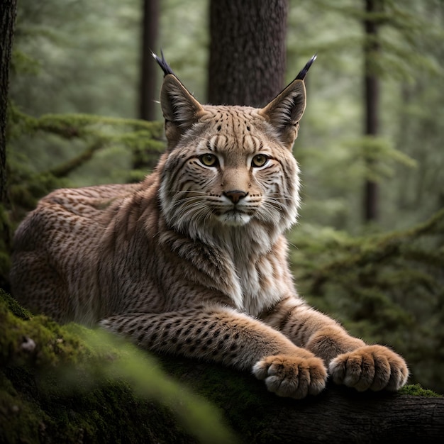 Descanso majestuoso del bosque del lince europeo