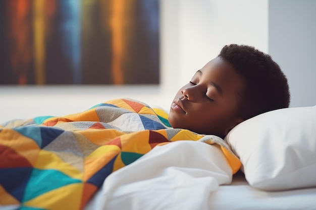 Un descanso nocturno saludable Un niño afroamericano durmiendo