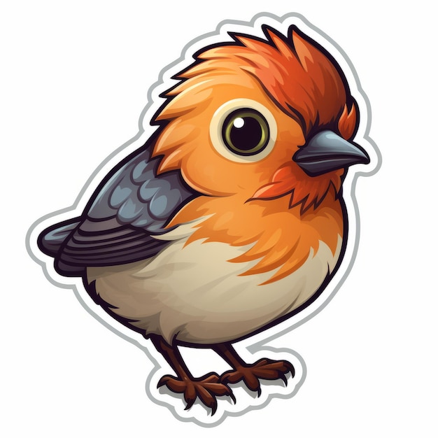 Descarga gratuita Cute Cartoon Finch Sticker en naranja claro y carmesí