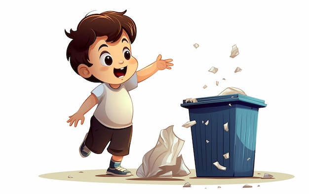 Foto descarga responsable un niño tirando basura a la basura