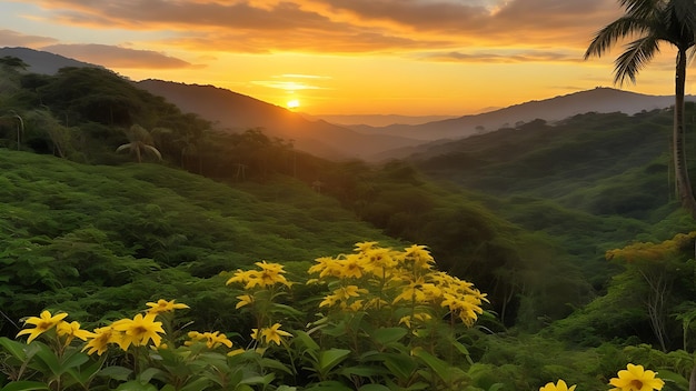 Descargar Naturaleza Colombiana Atardecer Verde Oscuro y Amarillo