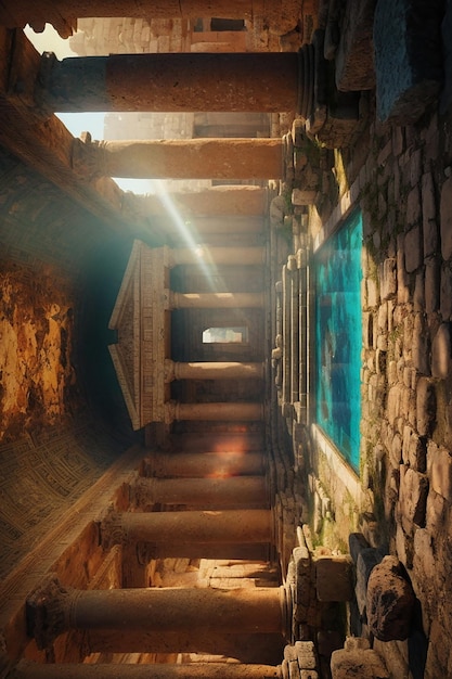 Descoberta arqueológica virtual da sala do tesouro das ruínas antigas do metaverso