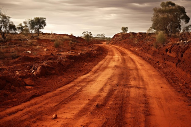 Foto descobrindo a intrigante textura da estrada de terra vermelha uma perspectiva cativante 32