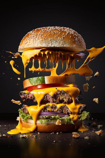 Desconstrução de uma ilustração de cheeseburger Generative ai