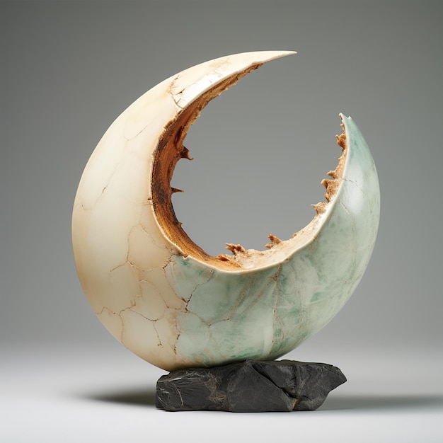 Desconstrucción escultura de cerámica moderna belleza incompleta sol luna materiales compuestos madera