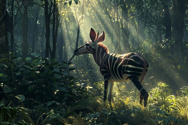 Foto descreva a visão enigmática de um okapi em um hype generativo ai