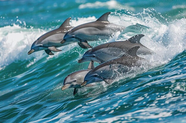 Foto descreva a visão estimulante dos golfinhos dançando