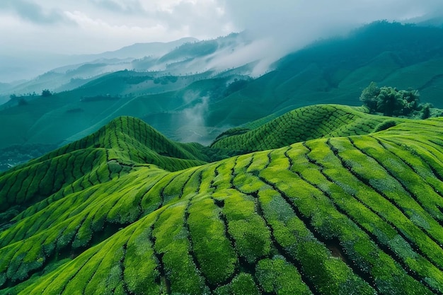 Describe la exuberante extensión verde de la planta de té generativa ai