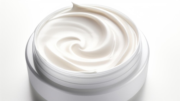 Foto descripción de una crema cosmética blanca aislada sobre un fondo blanco presentada como muestra