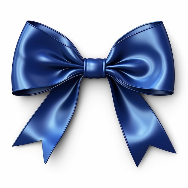 Foto descripción elegante cinta azul marino y arco crujiente contra el blanco