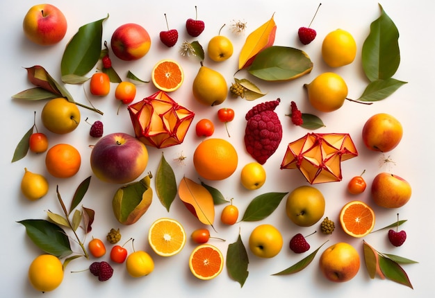 Una descripción general de la fruta fresca con hojas.
