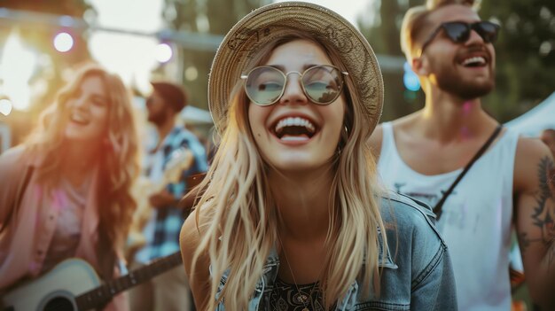 Descripción de la imagen Un grupo de amigos se están divirtiendo en un festival de música