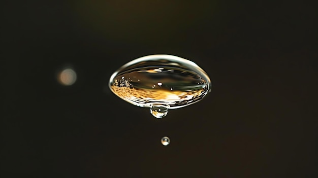 Descripción de la imagen Una sola gota de agua cuelga suspendida en el aire