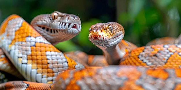 Descripción Varias serpientes venenosas en un bosque, incluidas pitones, cobras y víboras