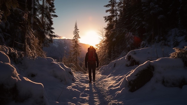 Descubra a beleza serena do inverno embarcando-se em uma aventura ao ar livre como caminhadas e esqui Explore paisagens cobertas de neve e capture a essência encantadora da natureza em sua mais deslumbrante