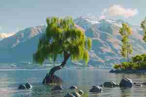 Foto descubra a tranquilidade do lago wanaka em new zea generative ai