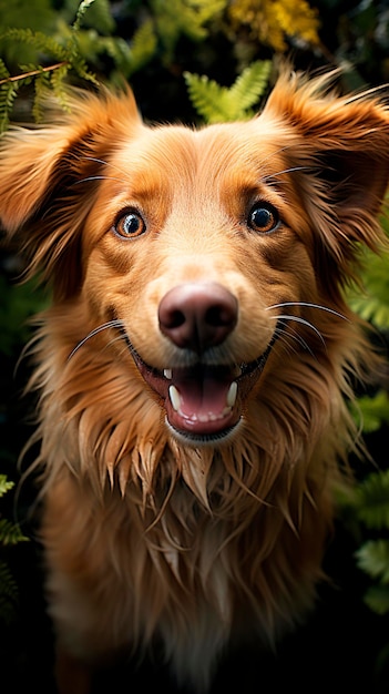 Descubra o puro deleite de um cão alegre em meio à beleza serena da floresta que Ai gerou