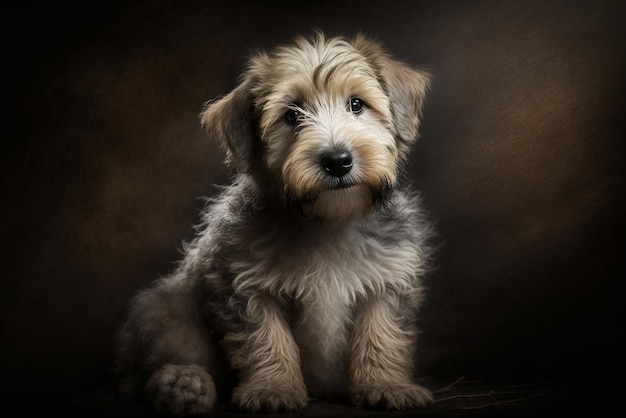 Descubra los rasgos únicos y adorables del perro Glen of Imaal Terrier sobre un fondo oscuro