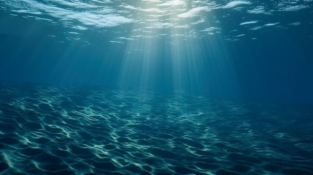 Descubra la tranquilidad del mar sereno bajo el agua en Blue Sunlight IA generativa