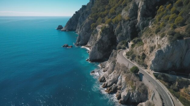 Descubre la belleza de la costa de Amalfi en un recorrido panorámico que serpentea a lo largo de la costa del sur de Italia, donde los pintorescos pueblos están rodeados de viñedos en terrazas. Generado por AI