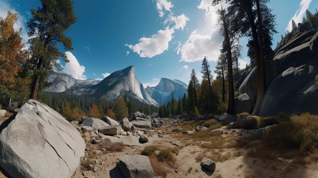 Descubre las maravillas del Parque Nacional de Yosemite en un emocionante recorrido que revela sus impresionantes paisajes y cautivadoras formaciones geológicas Generado por IA