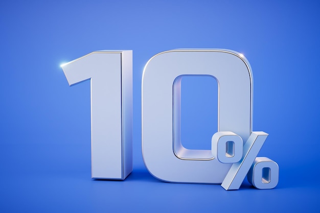 Descuento en productos populares 10 por ciento de letras en un render 3D de fondo azul