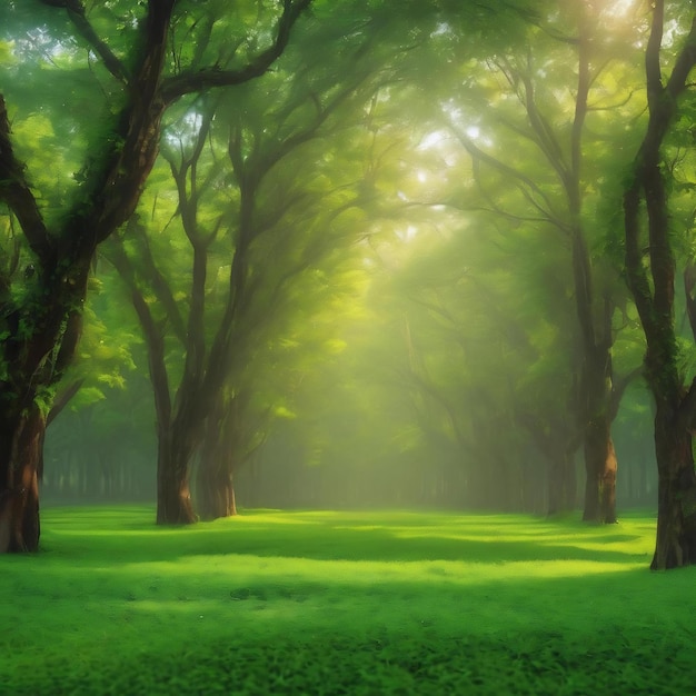 Desdibujado de la hermosa naturaleza árbol verde bosque fondo con espacio de copia