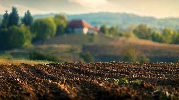 Foto desdibujado selectivo en surcos en un paisaje agrícola cerca de una granja un campo arado en el campo de titelski serbia