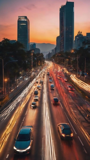 Desdibujar la luz del coche y el tráfico en la ciudad para un fondo abstracto