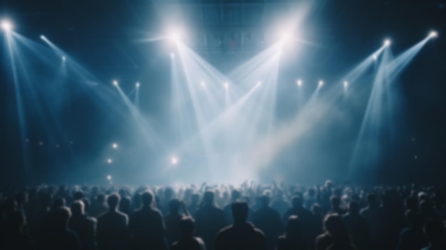 desenfoque de la audiencia viendo un espectáculo en vivo en una sala de conciertos o en un estadio con iluminación generativa ai