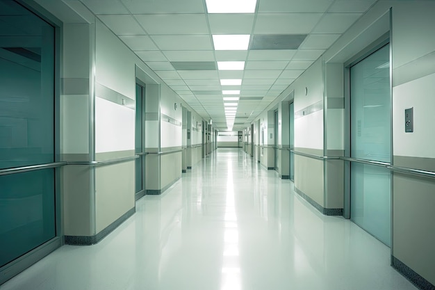 Desenfoque de fondo del concepto médico y sanitario interior del pasillo de la UCI del hospital moderno