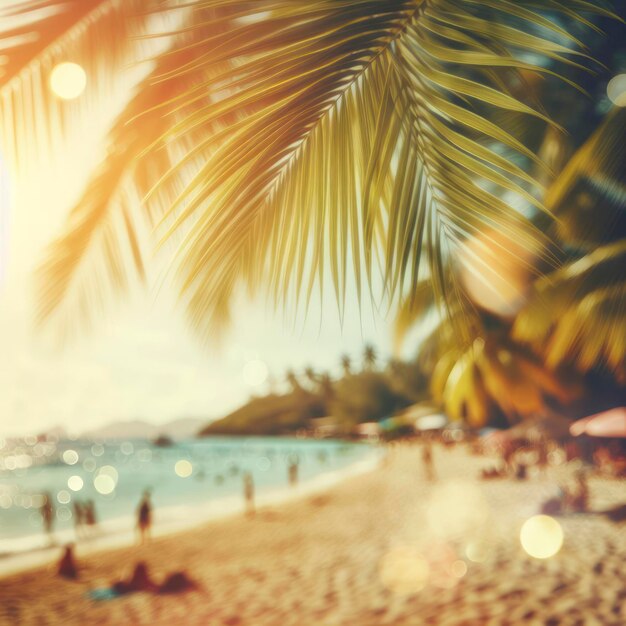 desenfoque de fondo de verano con hojas de palma en la playa ai generativo