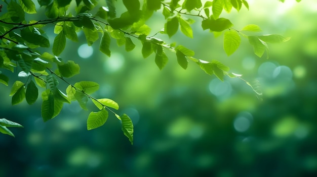 Desenfoque de hojas verdes en el bosque con luz bokeh