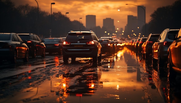 Desenfoque de movimiento de coches en la ciudad por la noche generado por inteligencia artificial