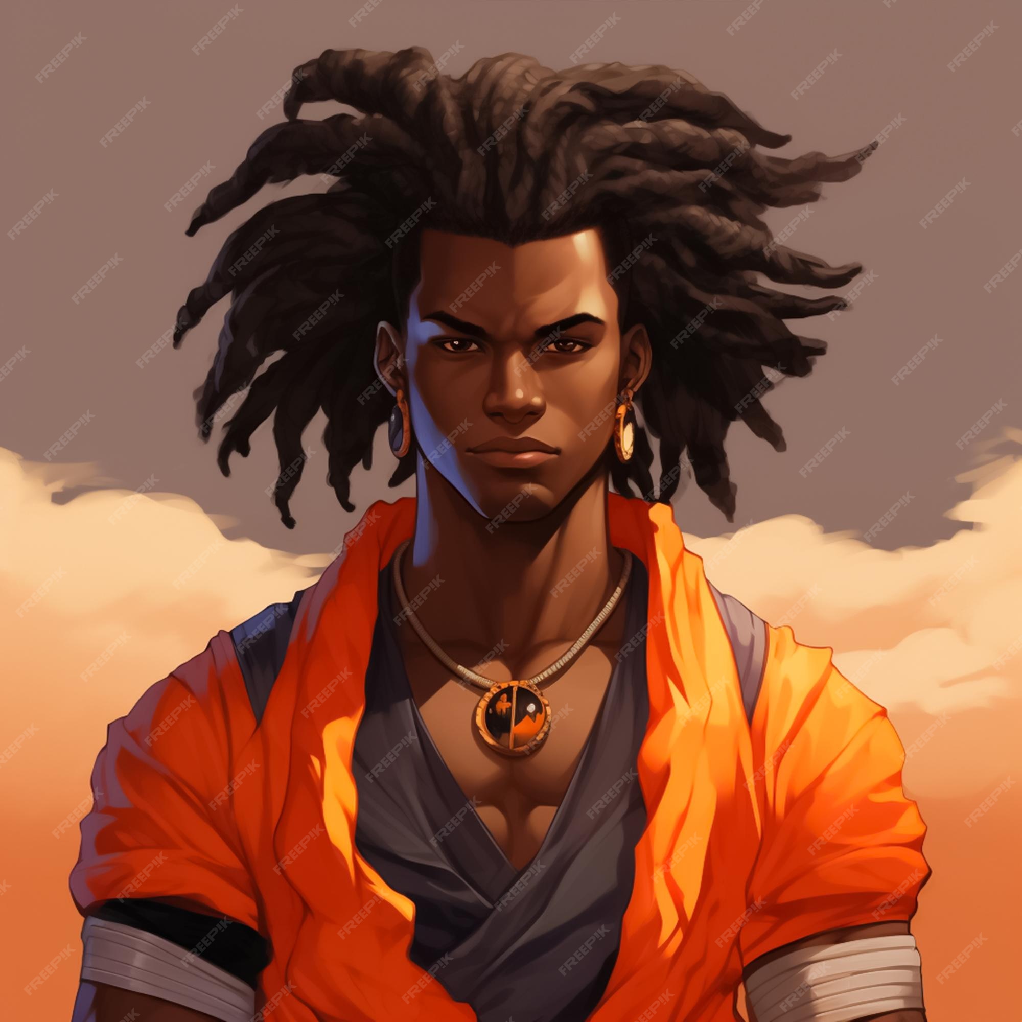 Desenha sangoku com negro africano apresenta o personagem