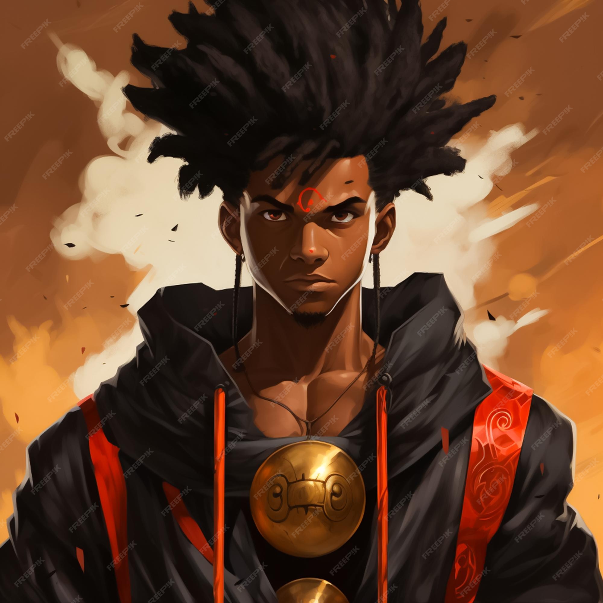 Desenha sangoku com negro africano apresenta o personagem