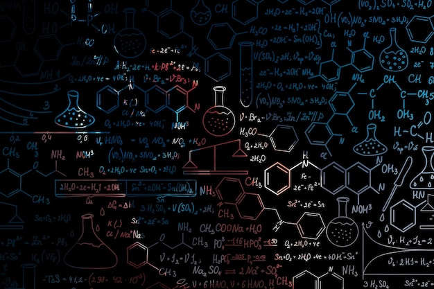 Desenhado à mão fórmulas científicas no quadro-negro para o fundo