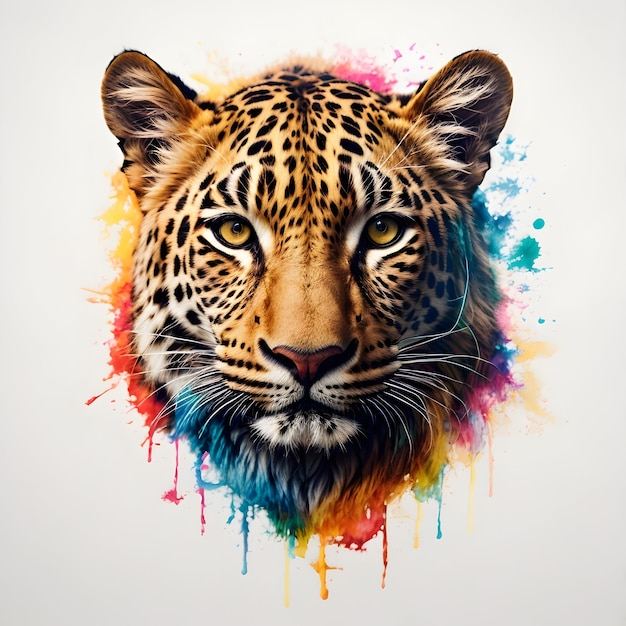 Desenhado à mão um logotipo de mascote de cabeça de leopardo com estilo colorido para design de camiseta