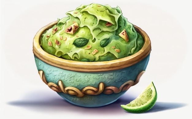 desenhado guacamole nachos aquarela cozinha mexicana tradicional comida orgânica saudável ai gerado